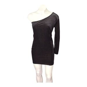 Vintage Y2K Say What? Black and Gold One-Shoulder Dress EUC size M
